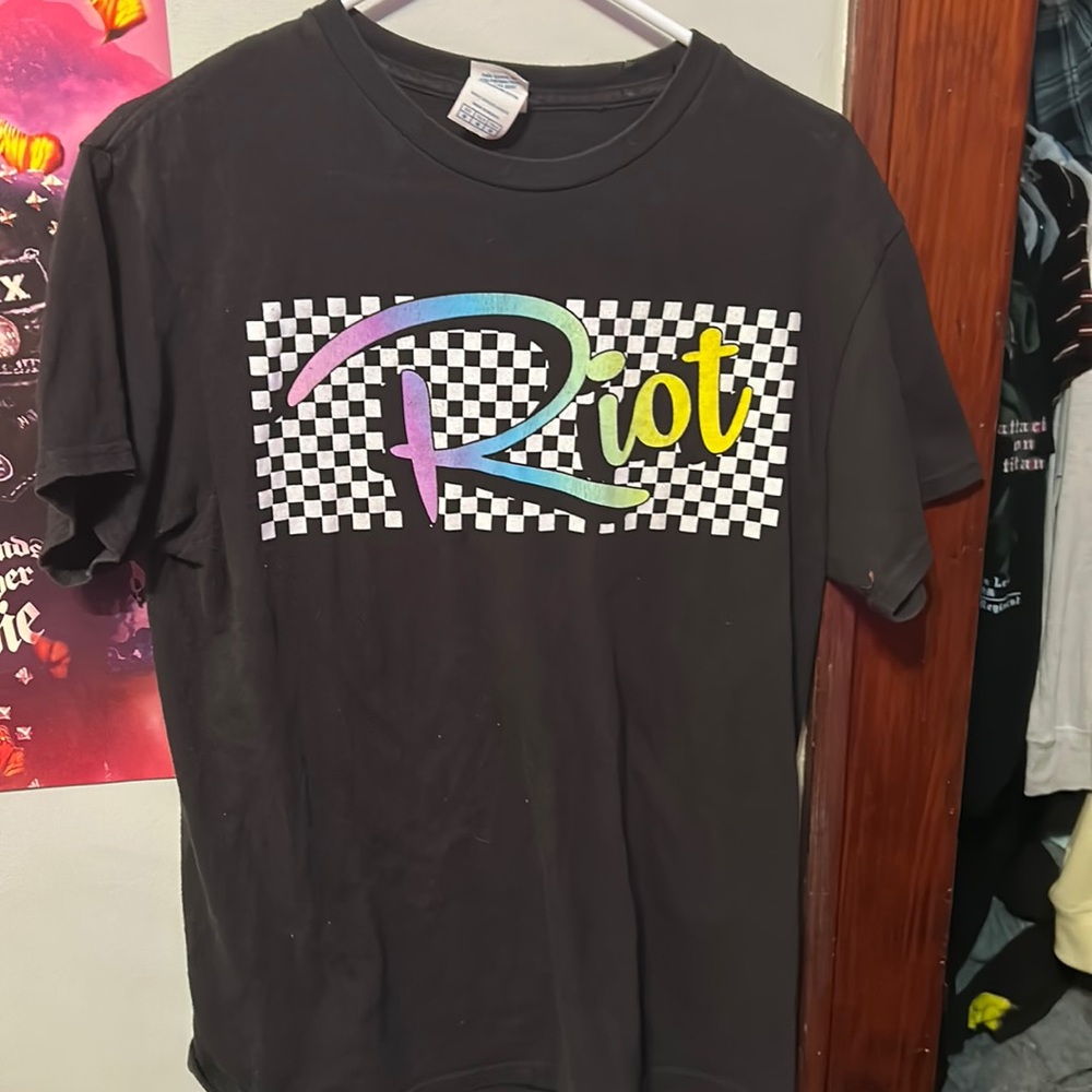 Graphic Rainbow Checkered “Riot” Tee